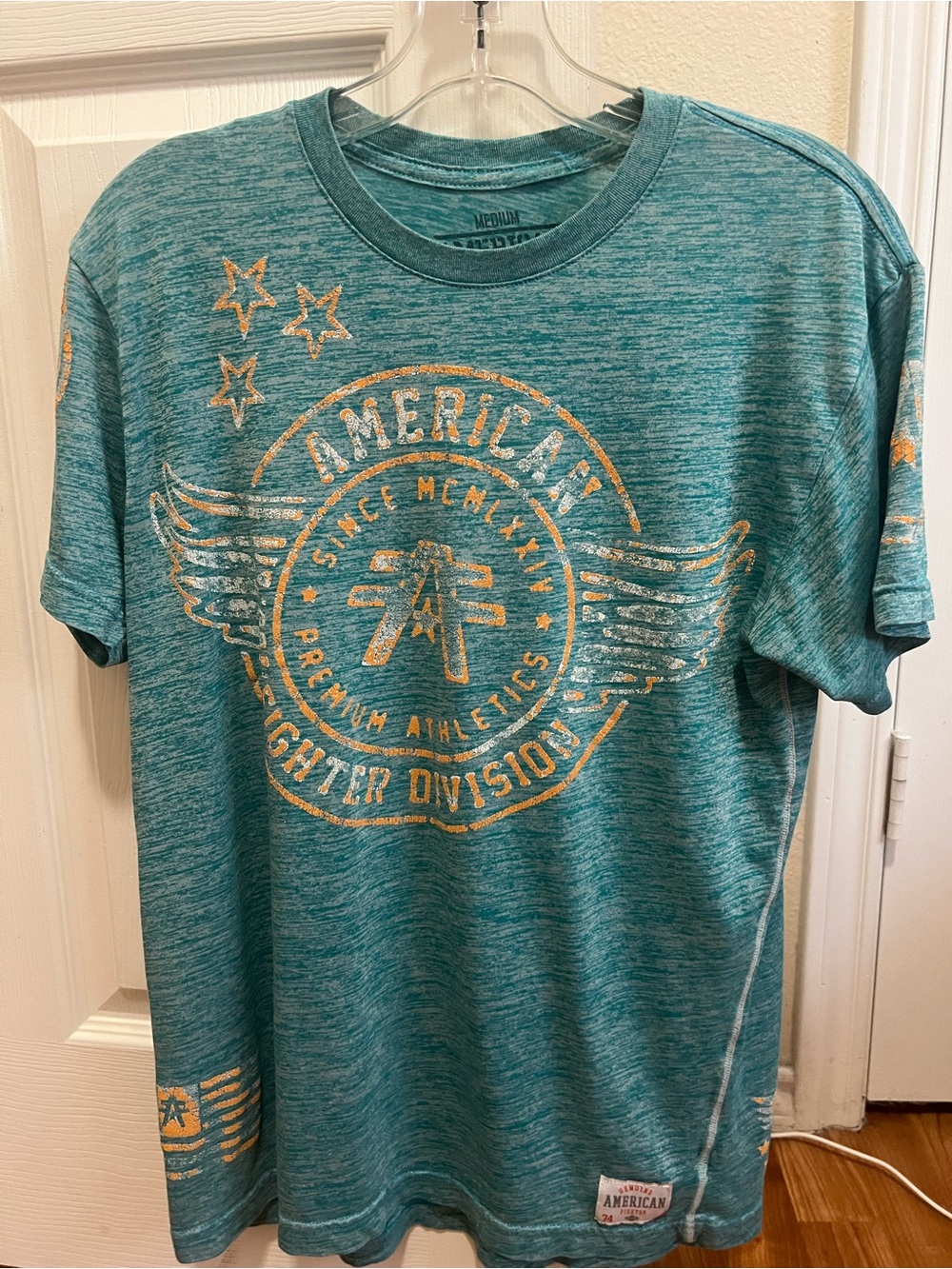 American Fighter Teal Short-Sleeve Graphic Tee with Gold Print Size Med